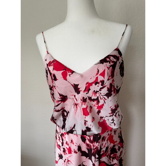 Adrianna Papell Magenta Pink White Floral Blousen Satin Sleeveless Maxi Dress 8 - Picture 3 of 9
